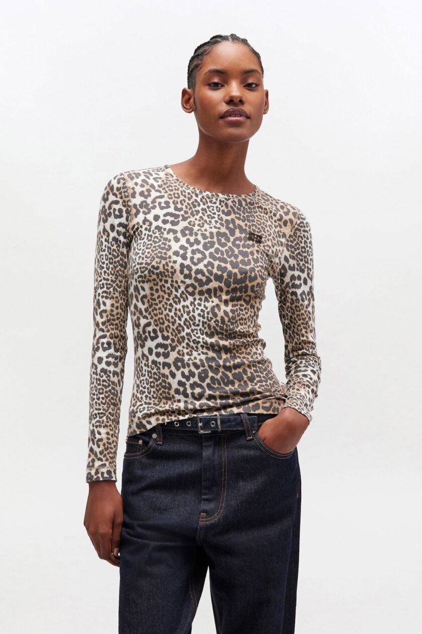 Camiseta manga larga con canalé de leopardo GANNI - Imagen 2