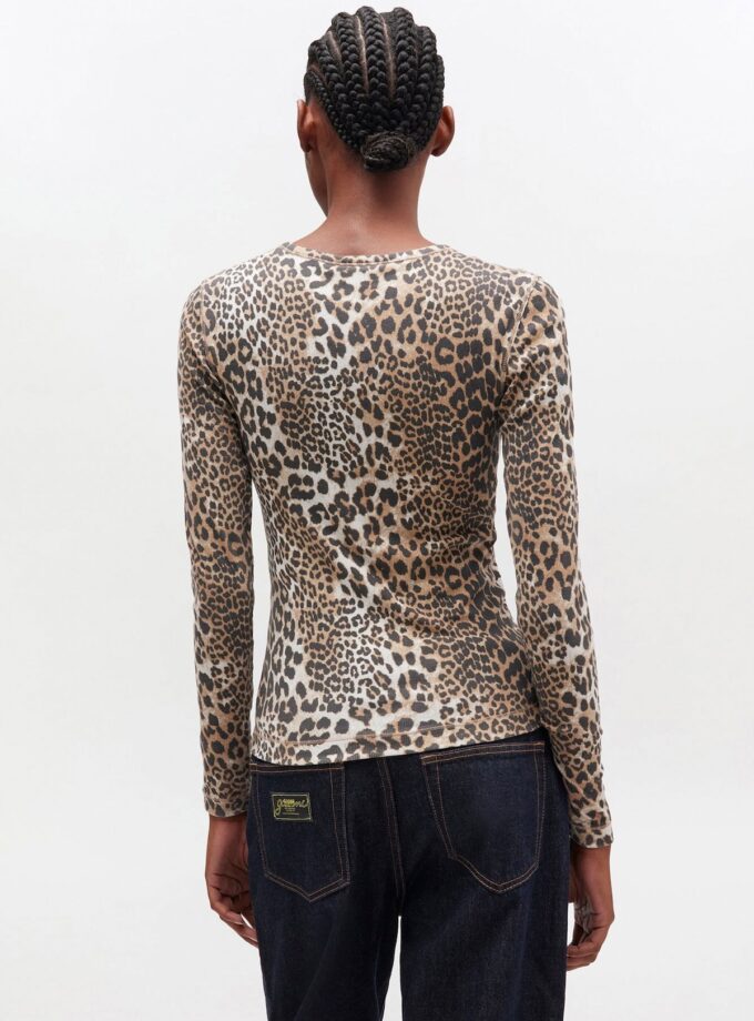 Camiseta manga larga con canalé de leopardo GANNI