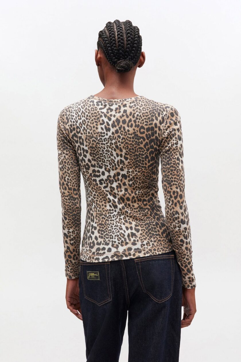 Camiseta manga larga con canalé de leopardo GANNI - Imagen 3
