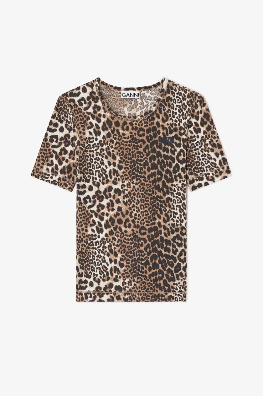 Camiseta de canalé de leopardo GANNI