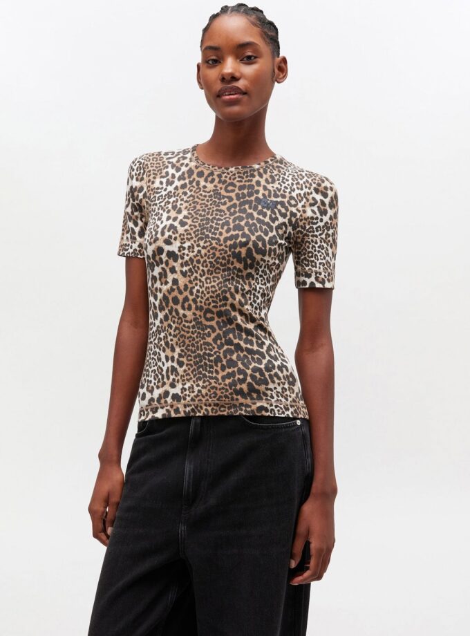 Camiseta de canalé de leopardo GANNI