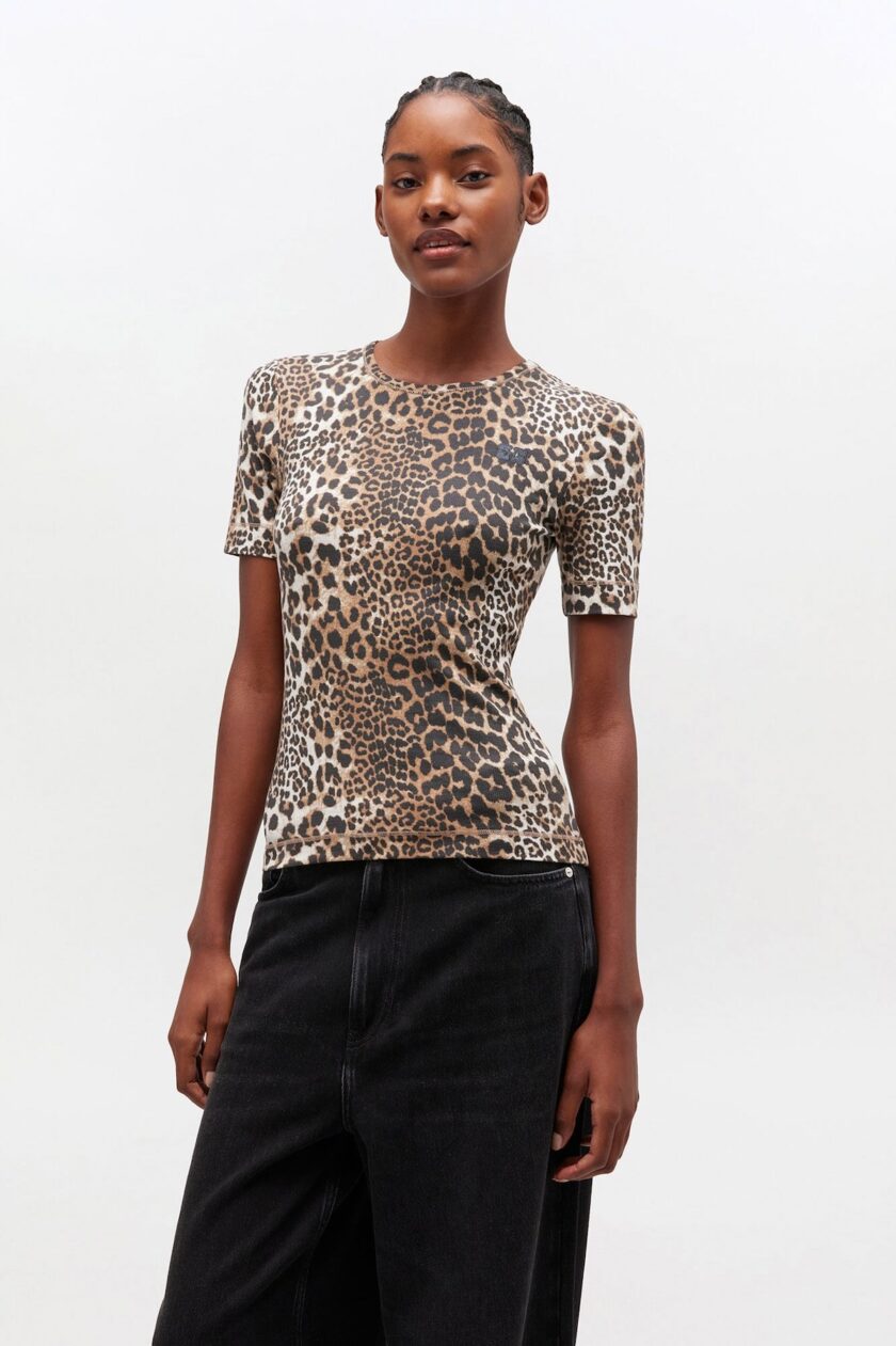 Camiseta de canalé de leopardo GANNI - Imagen 2