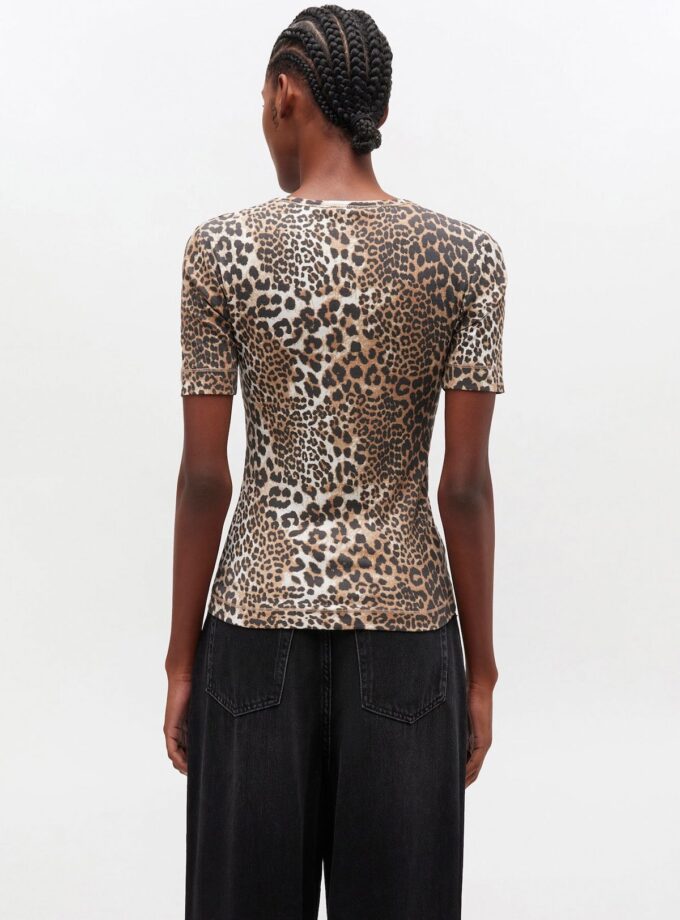 Camiseta de canalé de leopardo GANNI
