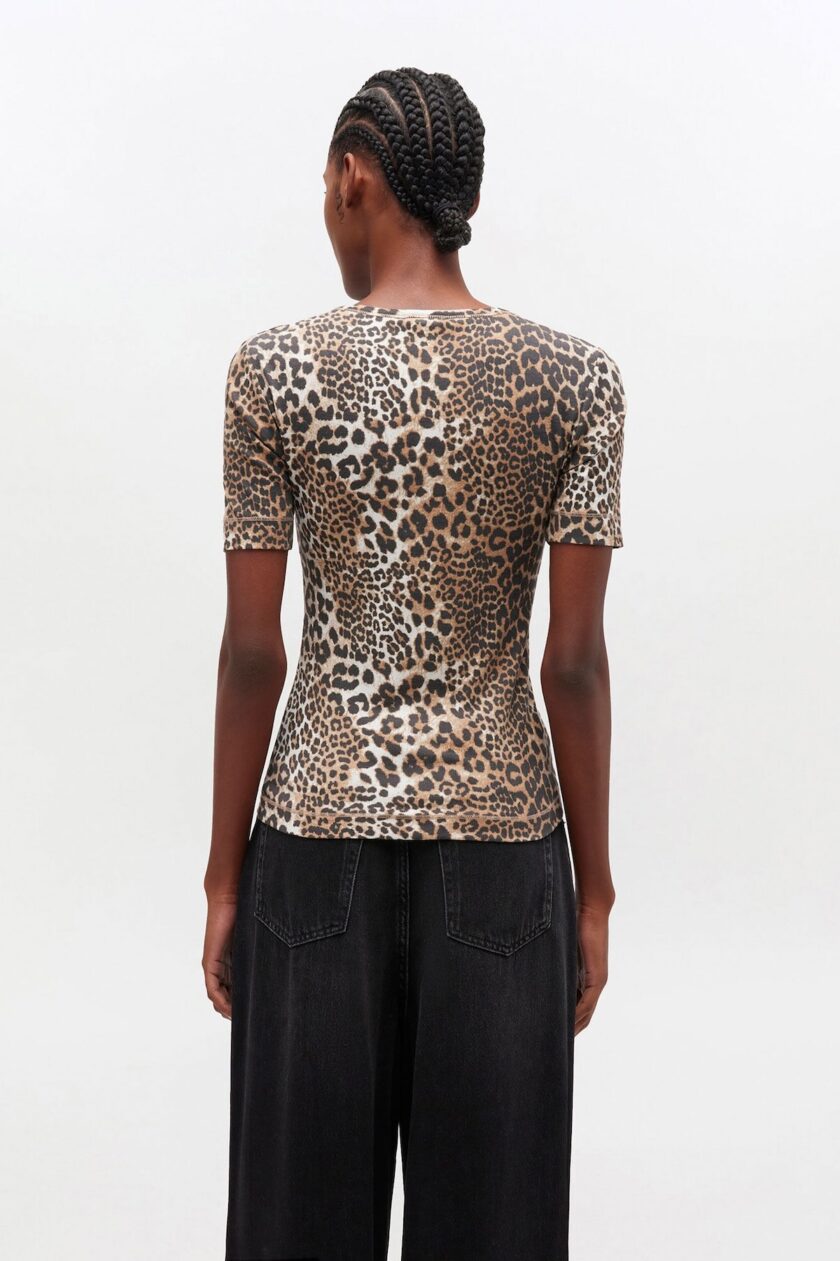 Camiseta de canalé de leopardo GANNI - Imagen 3