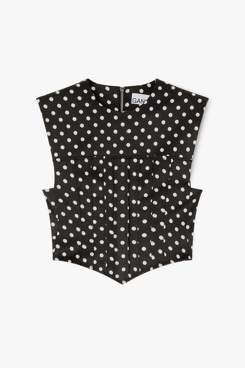Polka-Dot Satin Corset Top GANNI