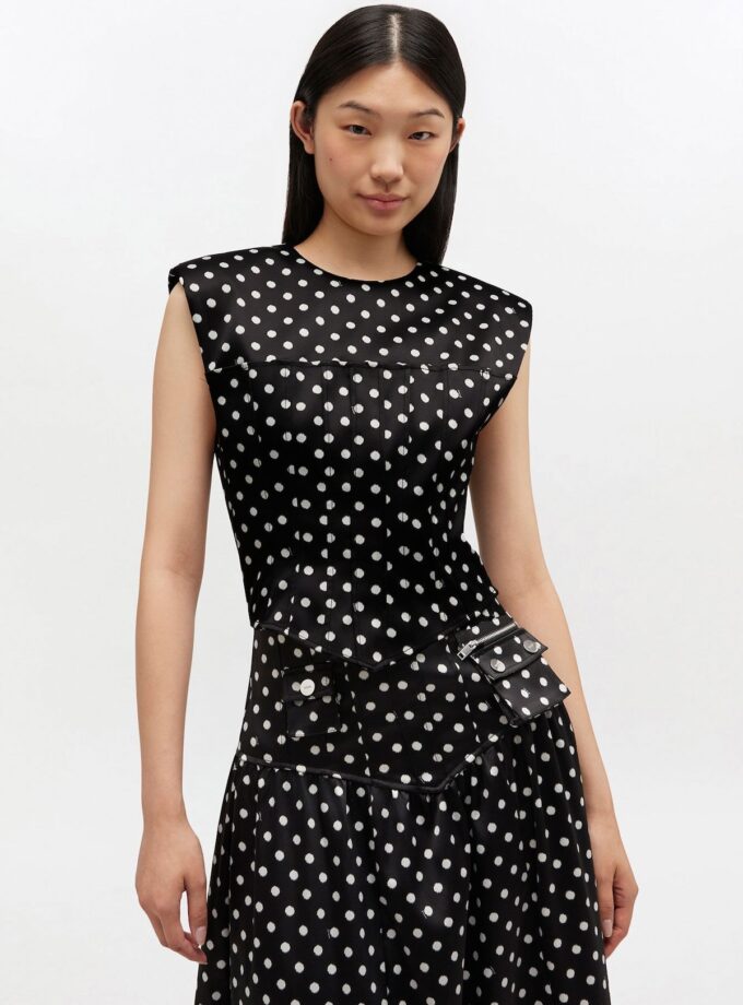 Polka-Dot Satin Corset Top GANNI