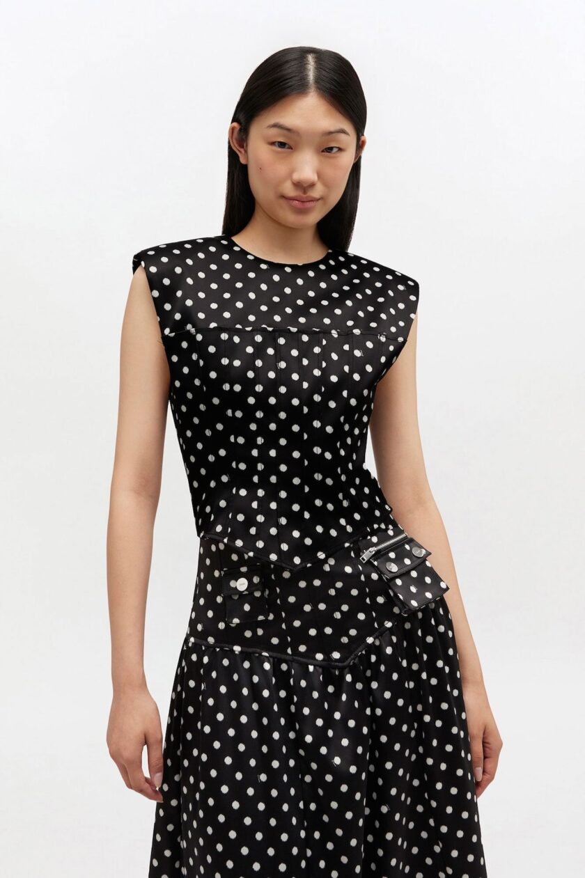 Polka-Dot Satin Corset Top GANNI - Imagen 2