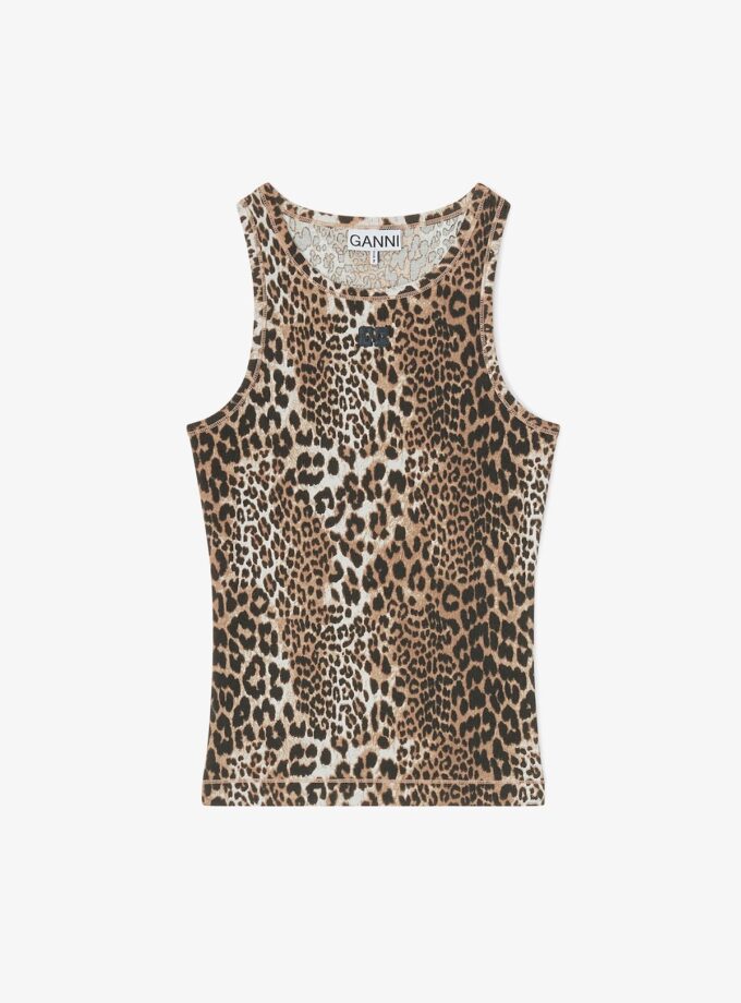 Leopard Rib Tank Top GANNI