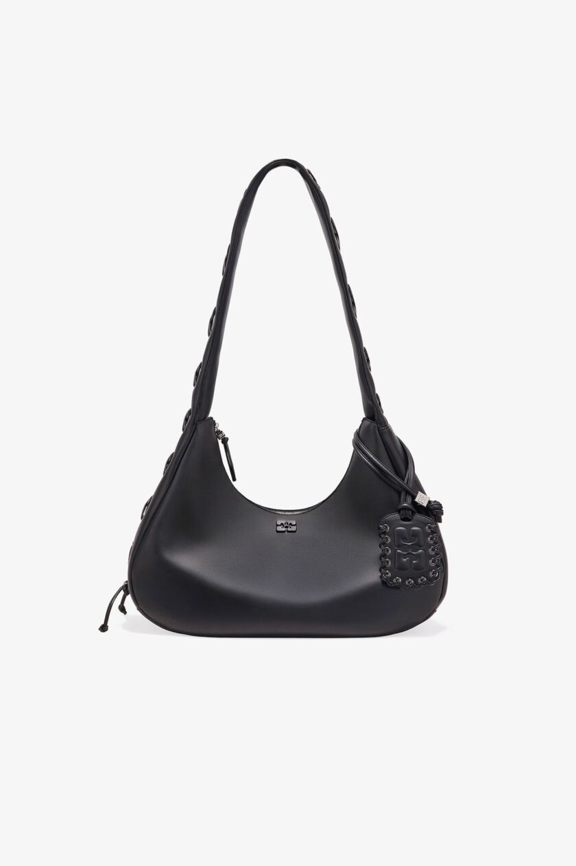 Bolso hobo negro mediano con cordones GANNI
