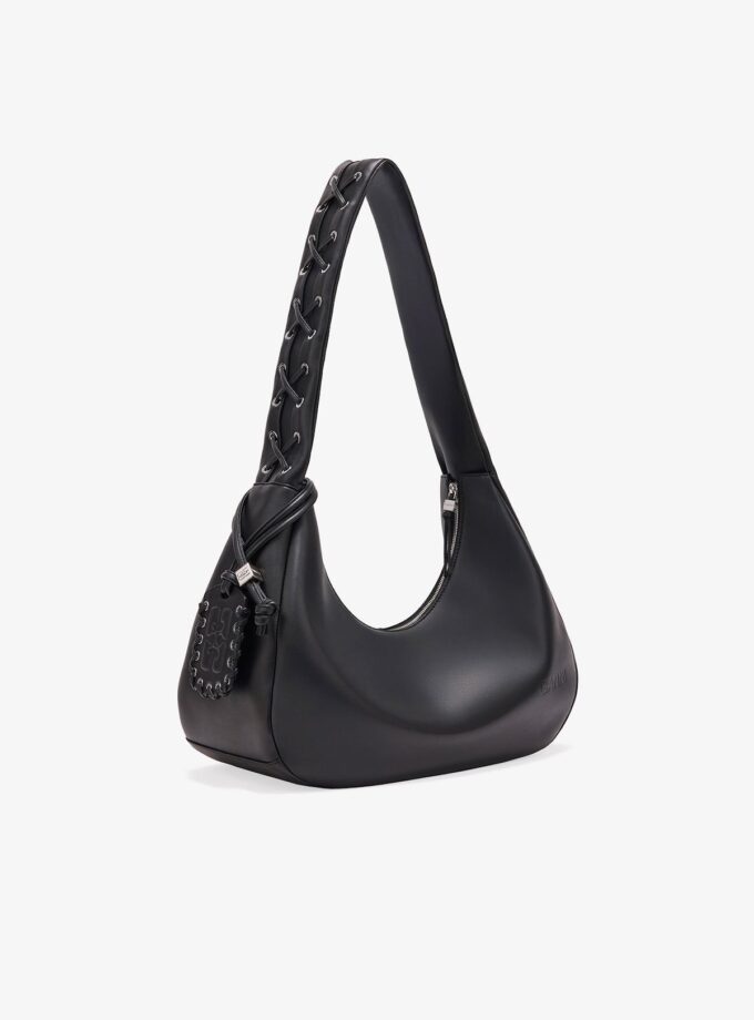 Bolso hobo negro mediano con cordones GANNI