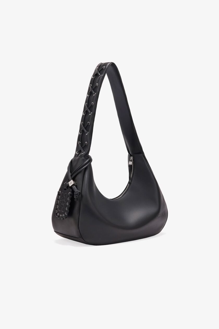 Bolso hobo negro mediano con cordones GANNI - Imagen 3