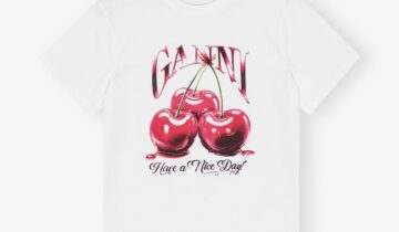 Camiseta básica holgada de punto blanco con cerezas GANNI