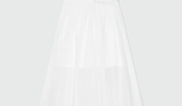 Falda midi de popelina en color blanco roto con bordado Sangallo MSGM
