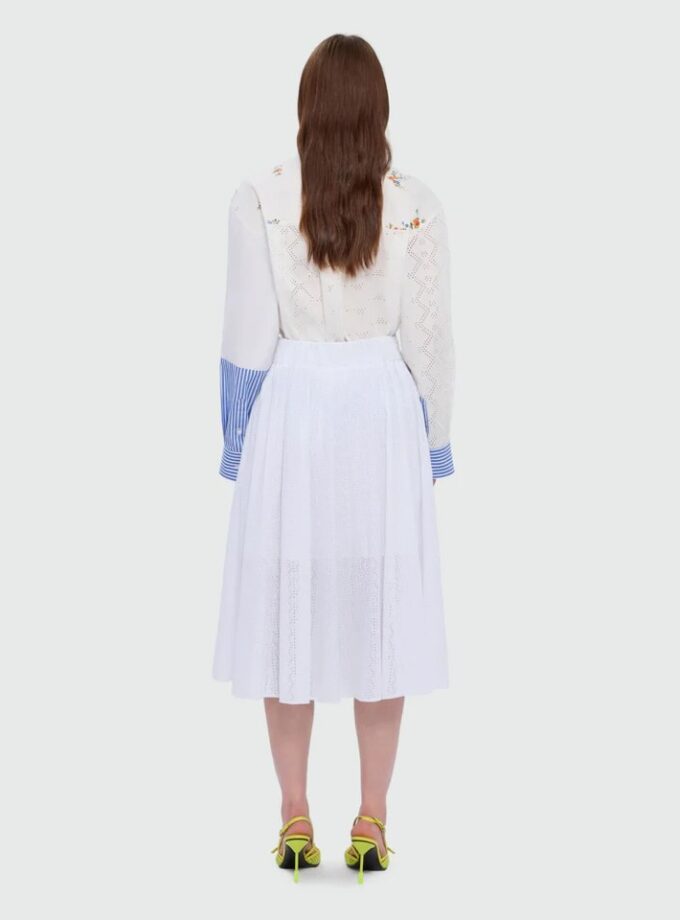 Falda midi de popelina en color blanco roto con bordado Sangallo MSGM