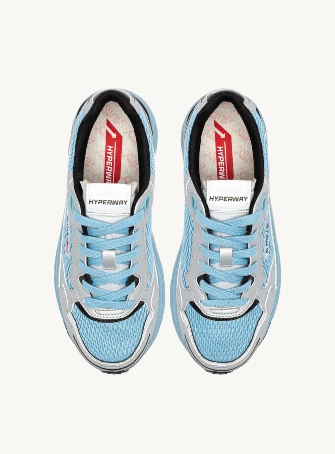 ZAPATILLAS HYPERWAY DE PIEL SINTÉTICA Y MALLA BLANCO, PLATA Y AZUL Autry