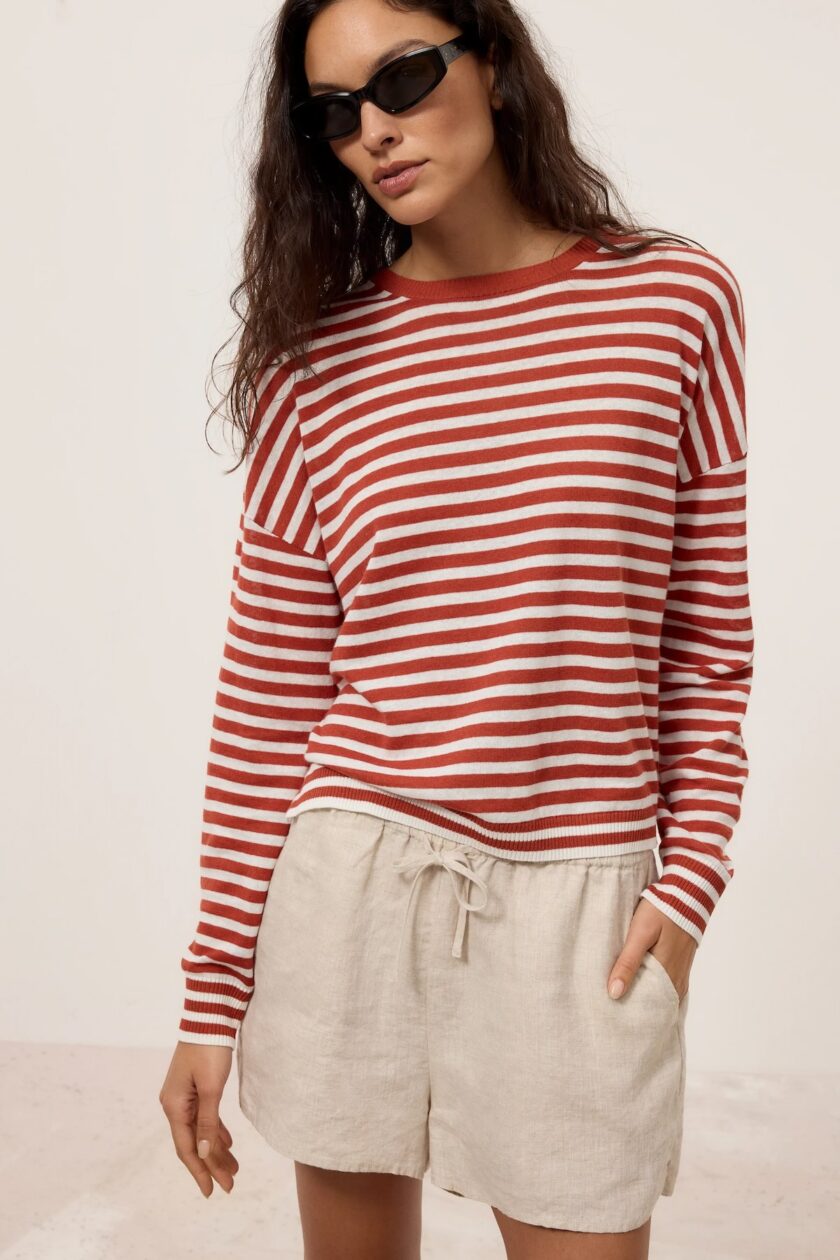 Jersey de rayas de lino y algodón. CLOSED - Imagen 3
