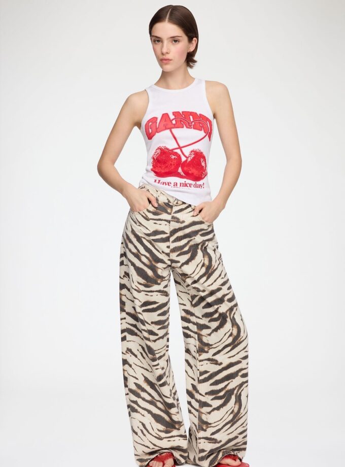 Pantalones vaqueros anchos Lari en denim de cebra GANNI